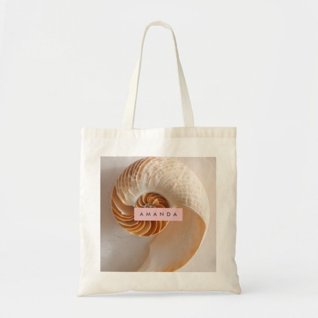 Bolsa Tote Personalized Elegant Seashell Spiral Coastal (Frente)