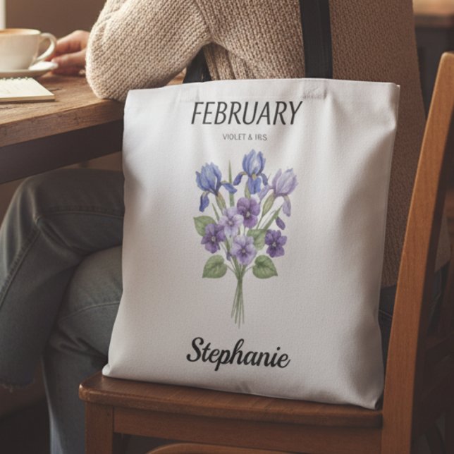 Bolsa Tote Personalized February Birth Month Flower (February birth month flower tote bag)