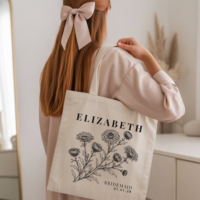 Bolsa Tote Personalized Floral Tote Bag for Bridesmaid Gift (wedding favor tote for guests, personalized tote for bridesmaids, bride tribe tote bag gift,)