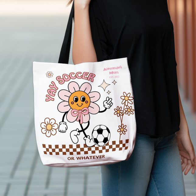 Bolsa Tote Personalized Funny Soccer Mum Retro Flower  (Criador carregado)
