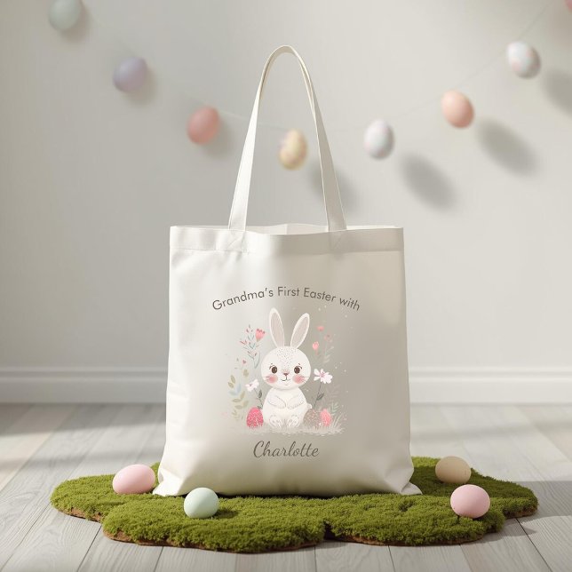 Bolsa Tote Personalized Grandma’s First Easter Tote Bag (Criador carregado)