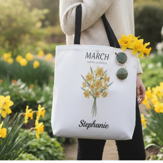 Bolsa Tote Personalized March Birthday Daffodil Botanical