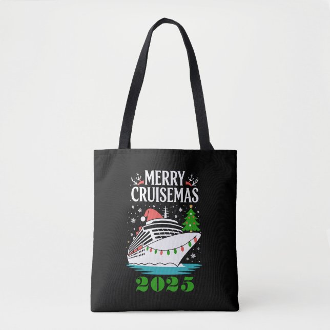 Bolsa Tote Personalized Merry Cruisemas Cruise Ship Family  (Frente)