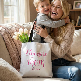 Bolsa Tote Personalized Mom Name Established Date Pink Script