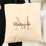 Bolsa Tote Personalized Monogram Beige Black<br><div class="desc">This modern tote bag features a stylish monogram and name in beige and black script typography. It is easily customizable.</div>