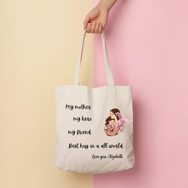 Bolsa Tote Personalized Mother's Day Mom's Hug Tote Bag (Criador carregado)
