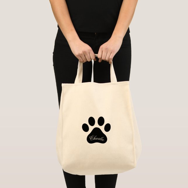 Bolsa Tote Personalized Name Paw Print Reusable Grocery (Frente (produto))
