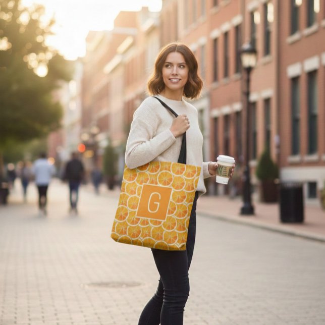 Bolsa Tote Personalized Orange Citrus Monogram  (Criador carregado)