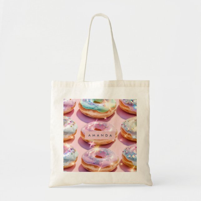 Bolsa Tote Personalized Pastel Pink Donut Sparkle (Frente)