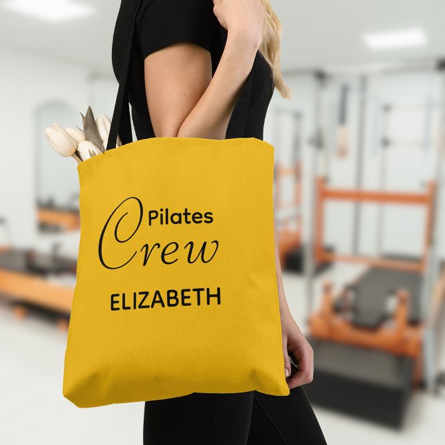 Bolsa Tote Personalized Pilates Crew Reformer Or Mat Yellow (Pilates Crew tote bag. Background out of focus.)