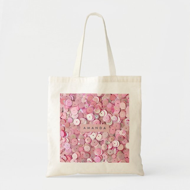 Bolsa Tote Personalized Pink Sequin Shimmer (Frente)