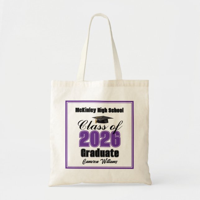 Bolsa Tote Personalized Purple Class of 2026 Graduation Party (Frente)