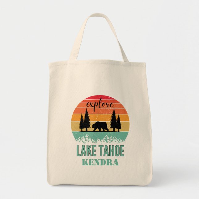 Bolsa Tote Personalized Retro Lake Tahoe California Bear  (Frente)