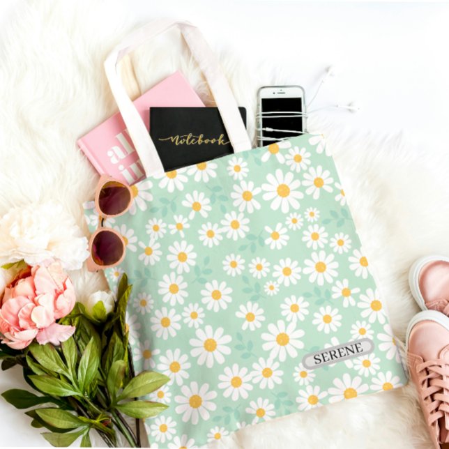Bolsa Tote Personalized Serene Daisy Floral (Criador carregado)