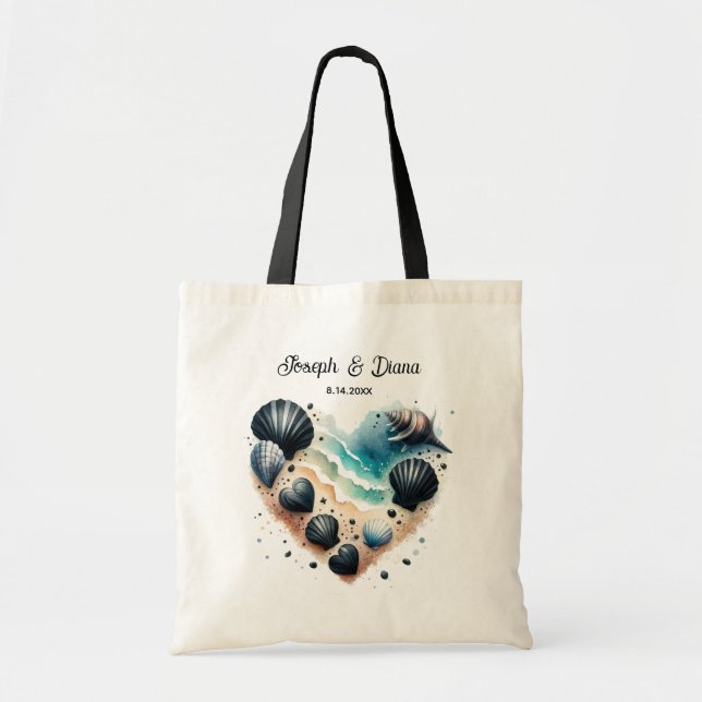 Bolsa Tote Personalized Valentine Anniversary Seashell Heart (Frente)