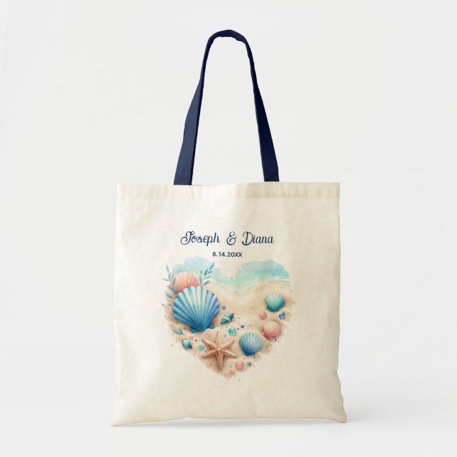 Bolsa Tote Personalized Valentine Anniversary Seashell Heart (Frente)