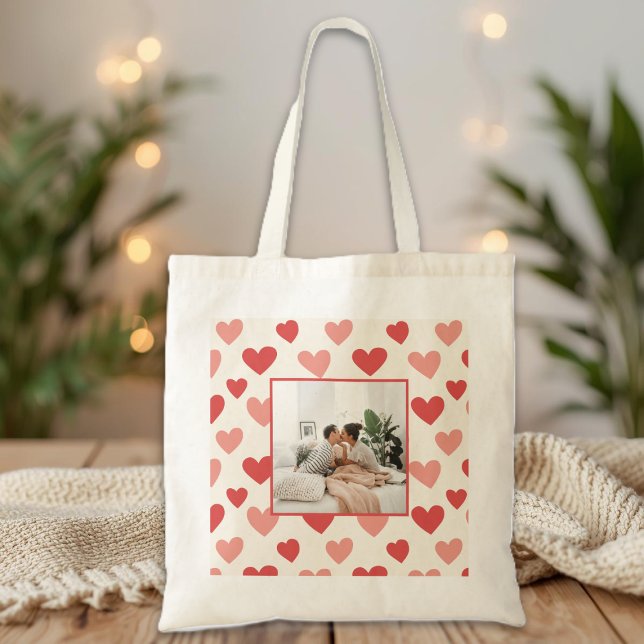 Bolsa Tote Personalized Valentine Photo Heart Tote Bag (Criador carregado)