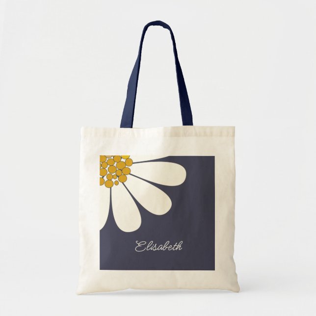 Bolsa Tote Personalized White Daisy Floral Design | Custom  (Frente)