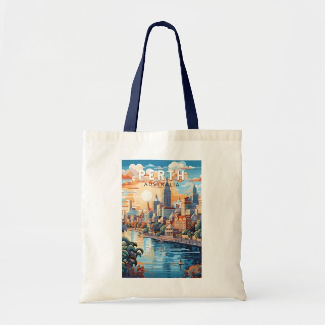 Bolsa Tote Perth Austrália - Viagem Art Vintage (Frente)
