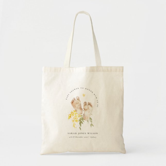 Bolsa Tote Pés-Bebês Amarelo Floral Gênero Neutro Chá de fral (Frente)