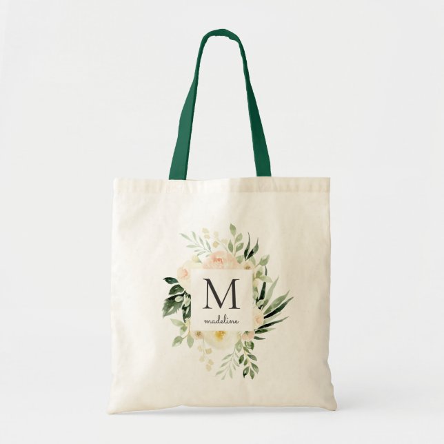 Bolsa Tote Pêssego Acumulador Floral Monograma (Frente)