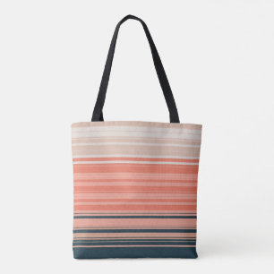 Bolsa Tote Pêssego claro, coral e padrão listrado cor de lara