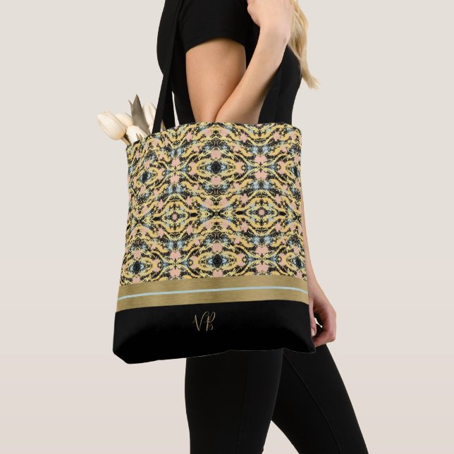 Bolsa Tote Pêssego e barra de cor preta (Close Up)