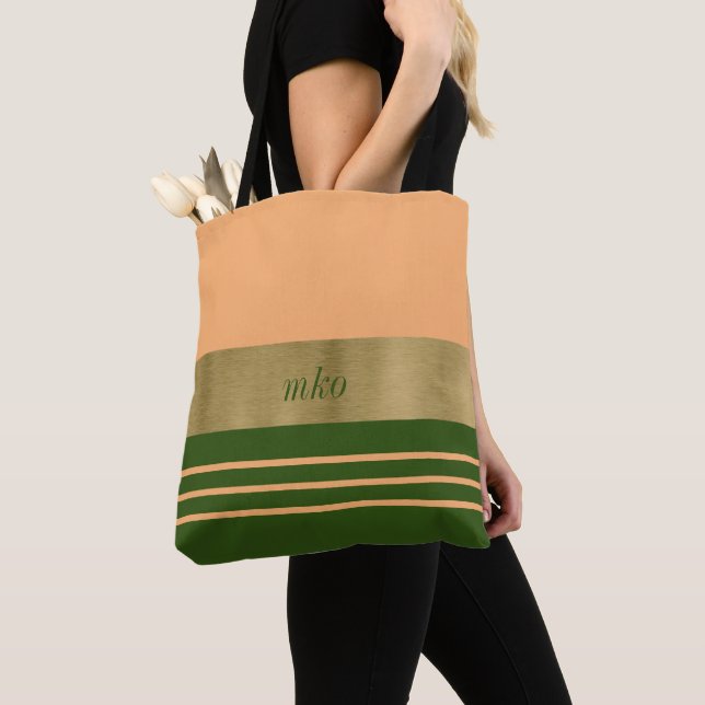 Bolsa Tote Pêssego Suave e Verde Florestal (Close Up)