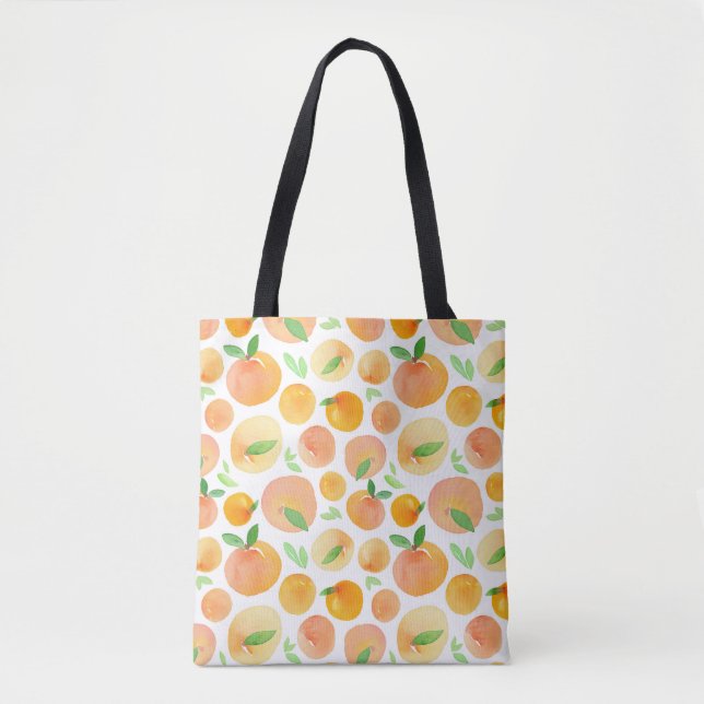 Bolsa Tote Pêssegos de aquarela pintados à mão: sem costura. (Frente)