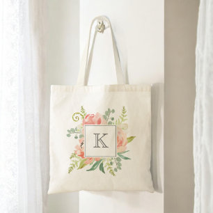 Bolsa Tote Pêssegos e Creme Aquarela Floral com Monograma