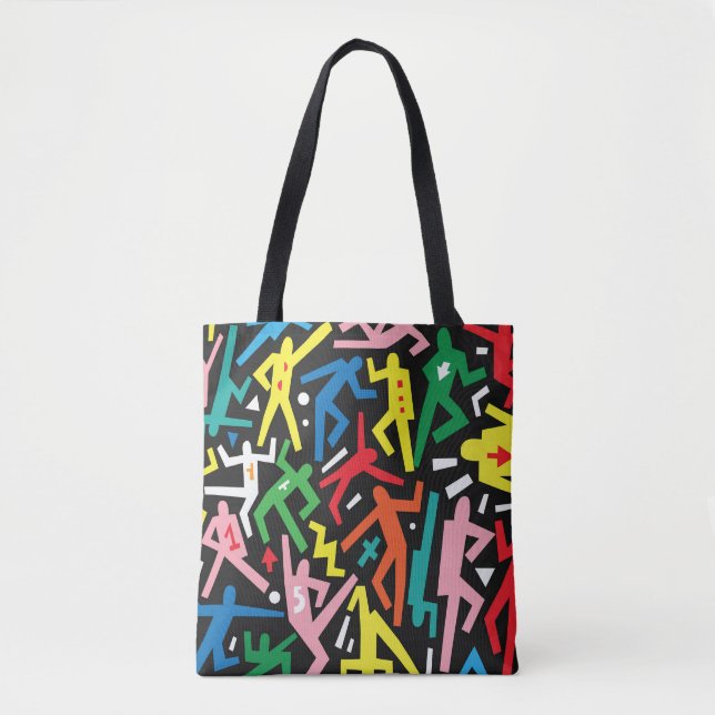 Bolsa Tote Pessoas dançantes, padrão de conjunto de rabiscos. (Frente)