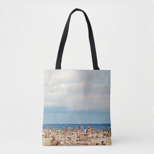 Bolsa Tote Pessoas na praia de areia castanha (Frente)