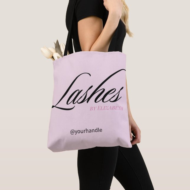 Bolsa Tote Pestañas de Negócios Rótulo Script Rosa Bege Preto (Close Up)
