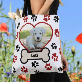 Bolsa Tote Pet Dog Foto Coração Coração Vermelho e Pinças Pre