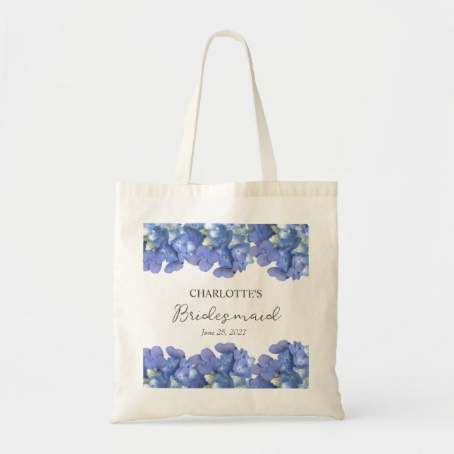 Bolsa Tote Pétalas de Hortênsia Azul Personalizadas para Dama (Frente)