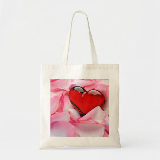 Bolsa Tote Pétalas de Rosa de Coração de Vidro Vermelho