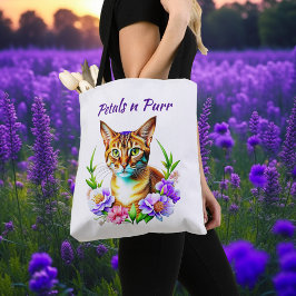Bolsa Tote Pétalas e Gato Puro e Flores Bonito