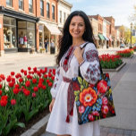 Bolsa Tote Petrikivka Ukrainian traditional folk art<br><div class="desc">Petrikivka Ukrainian traditional folk art watercolour painting.</div>