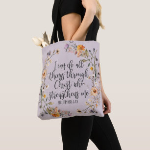 Bolsa Tote Philippians 4:13 Escritura de Bíblia Verse Floral 