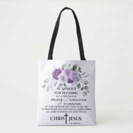Bolsa Tote Philippians 4:6-7 Escritura Flores Roxos