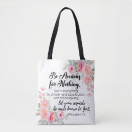Bolsa Tote Philippians 4:6 Ansiosos por nada de cor rosa