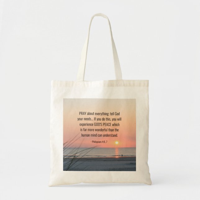 Bolsa Tote Philippians 4:6 rezam por tudo o Oceano Sunset (Frente)