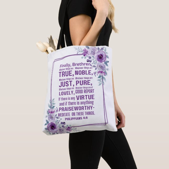 Bolsa Tote Philippians 4:8 Bíblia Roxo-Roxo (Close Up)