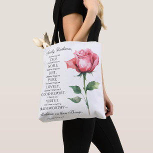 Bolsa Tote Philippians 4:8 Qualquer coisa é Flor Nobre