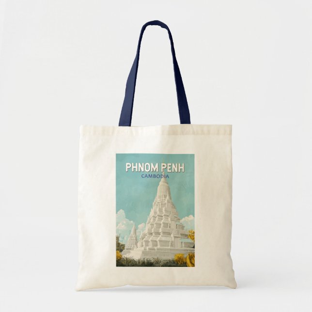 Bolsa Tote Phnom Penh Cambodja Ilustração Retrô Viagem de Art (Frente)
