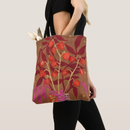 Bolsa Tote Physalis Chineses Lanternas Colagem de Papel Arte 