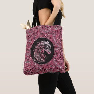 Bolsa Tote Pia cor-de-rosa cabeça de cavalo com ferramentas f
