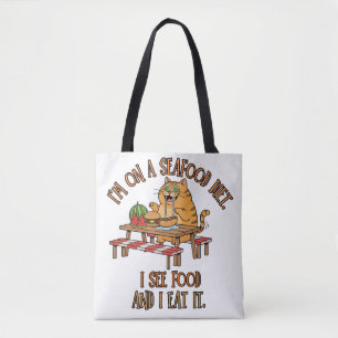 Bolsa Tote Piada da Dieta de Frutos do Mar – Gato Faminto com