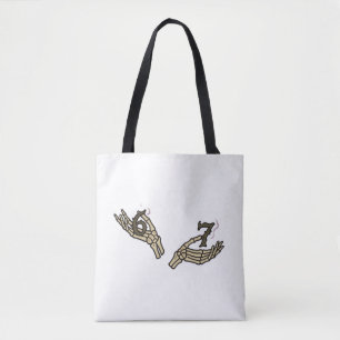 Bolsa Tote Piada de Halloween 6 7 Meme Mãos de Esqueleto