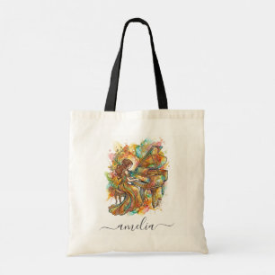 Bolsa Tote Pianista Menina Personalizada Piano Grande Colorid